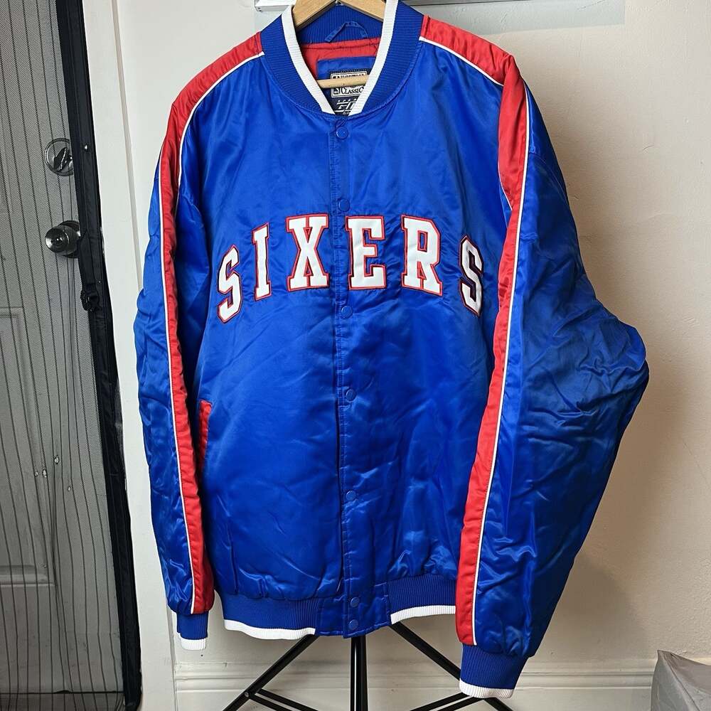 Vintage Vtg Rare NBA Philadelphia 76ers Sixers satin jacket Hardwood Classics XL